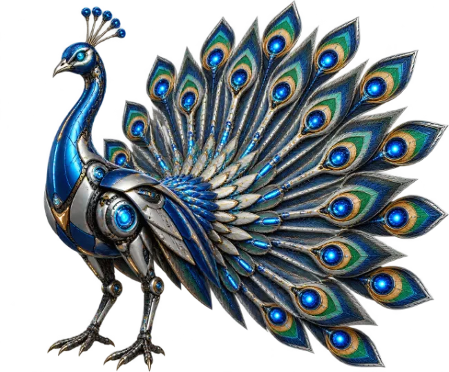 Mechanical Blue Robot Peacock Illustration