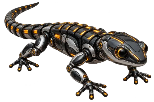 Mechanical Cybernetic Gecko with Glowing Orange Lights
