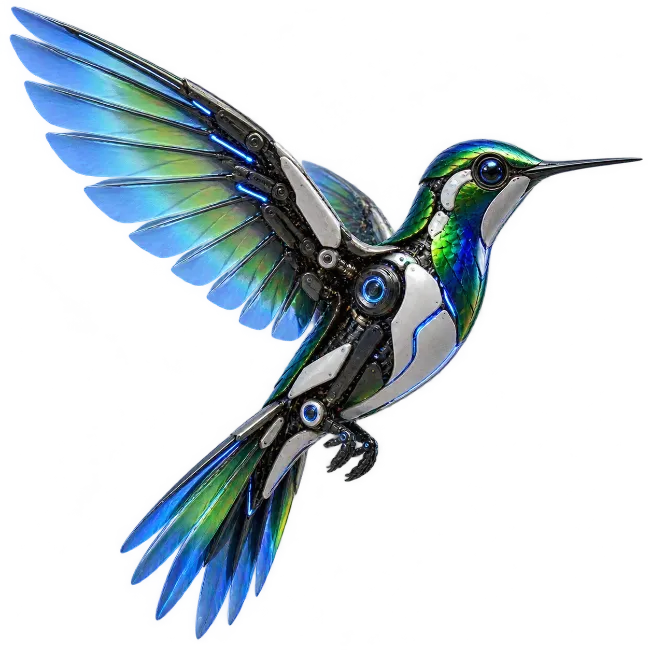 Mechanical Cyborg Hummingbird in Flight