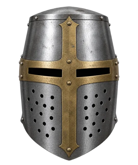 Medieval Crusader Great Helmet with Brass Cross