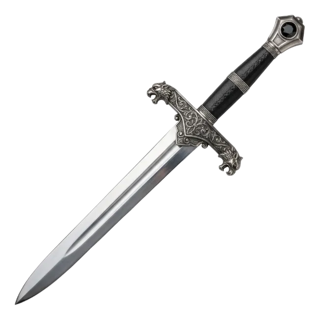 Medieval Dagger with Ornate Silver Hilt