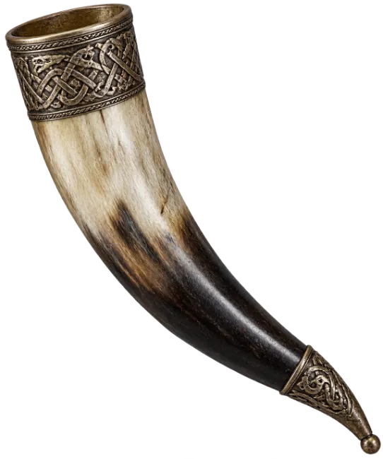 Medieval Drinking Horn with Metal Trim
