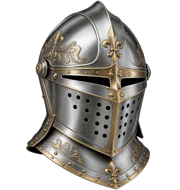 Medieval Knight Helmet with Gold Accents