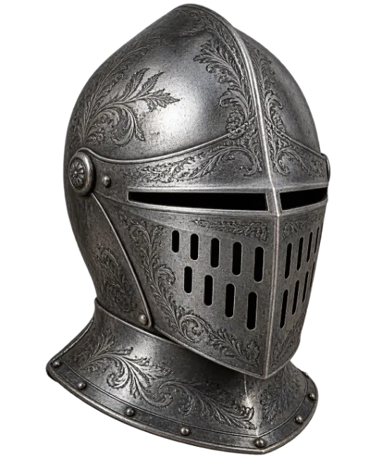 Medieval Knight Steel Helmet with Intricate Engravings