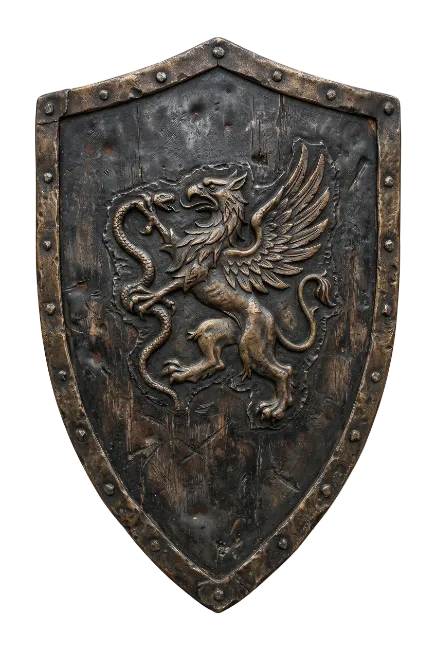 Medieval Shield with Griffin and Snake Emblem