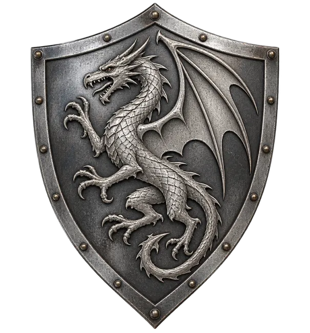 Medieval Silver Dragon Crest Shield with Detailed Engravings