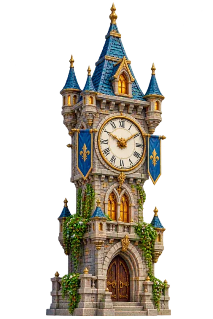 Medieval Stone Clock Tower Illustration