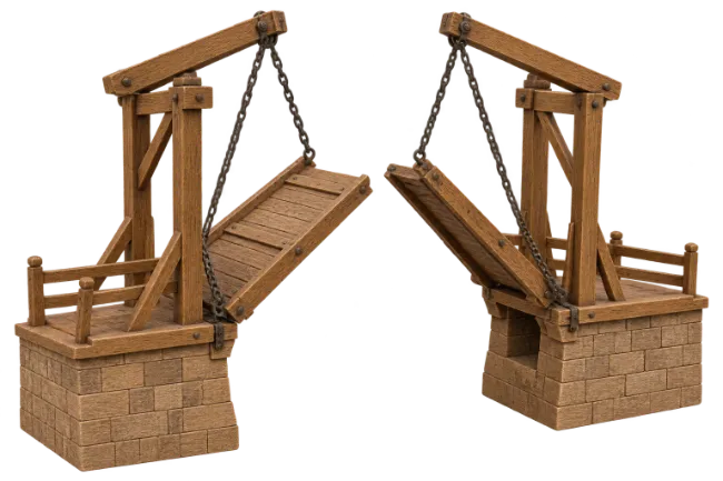 Medieval Wooden Drawbridge Model