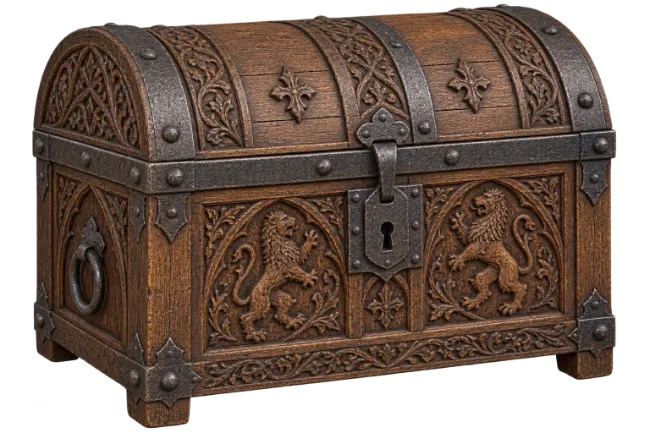 Medieval Wooden Treasure Chest with Iron Accents