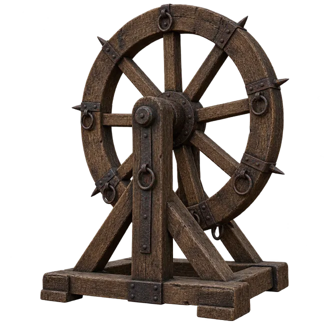Medieval Wooden Wheel On Stand
