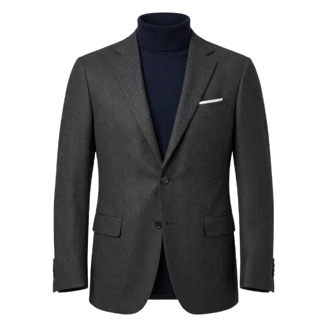 Mens Dark Grey Suit Jacket with Turtleneck Sweater