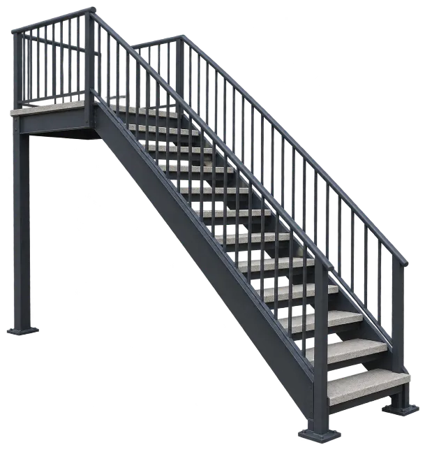 Metal Outdoor Staircase with Handrail