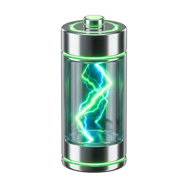 Metallic Battery with Glowing Green Energy Core