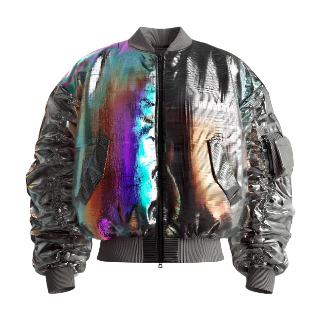 Metallic Holographic Bomber Jacket