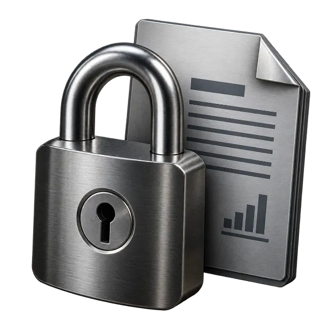 Metallic Padlock Securing Business Document Icon