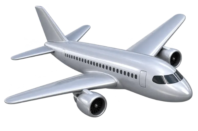 Metallic Silver Passenger Airplane 3D Render