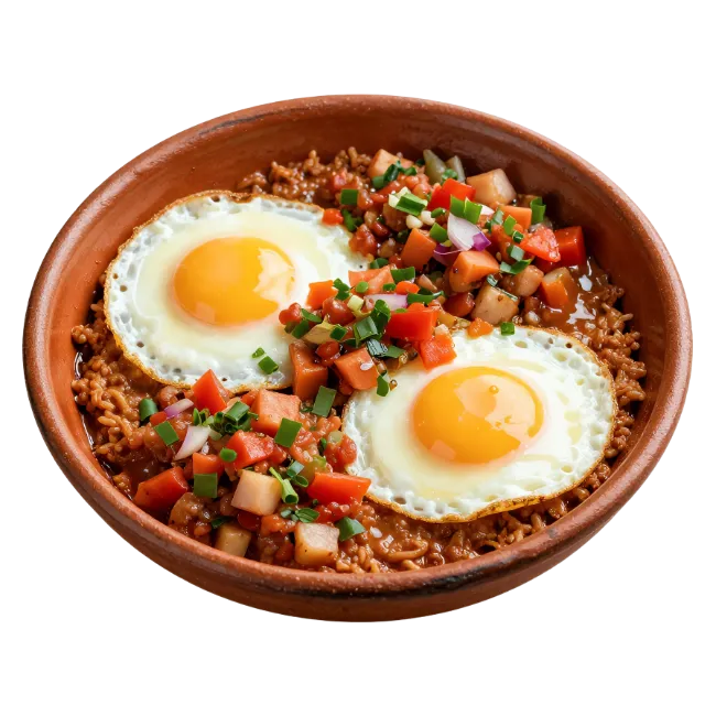 Mexican Huevos Rancheros in Clay Bowl