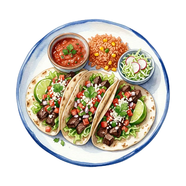 Mexican Tacos Platter with Rice and Salsa