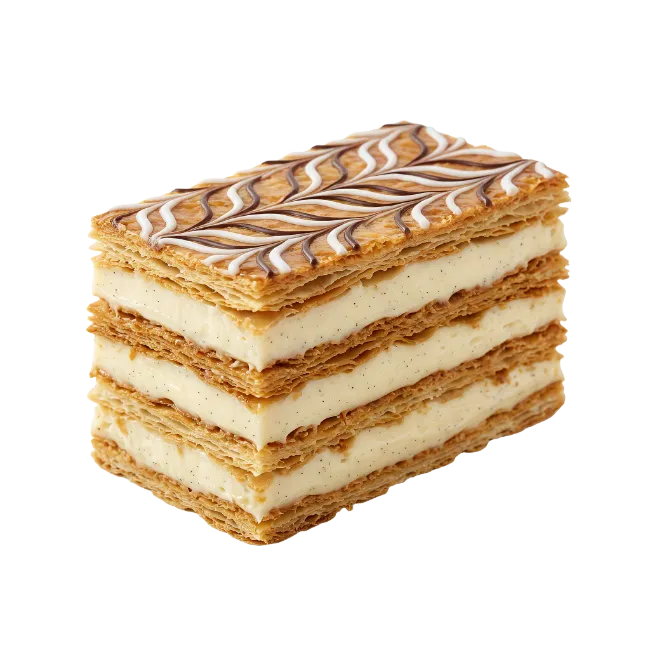 Mille-feuille pastry slice with cream layers