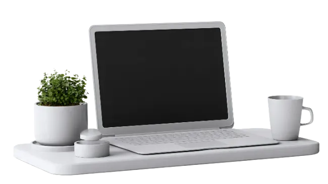 Minimalist White Desk Setup with Laptop