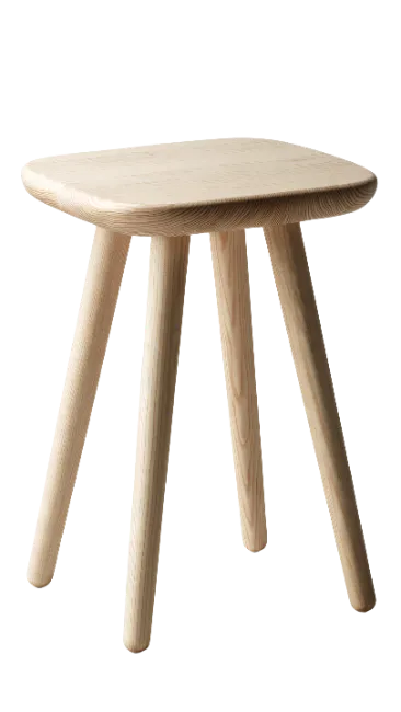 Minimalist Wooden Stool with Four Splayed Legs