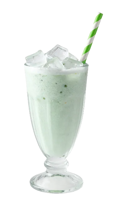 Mint Milkshake in Glass with Straw and Ice