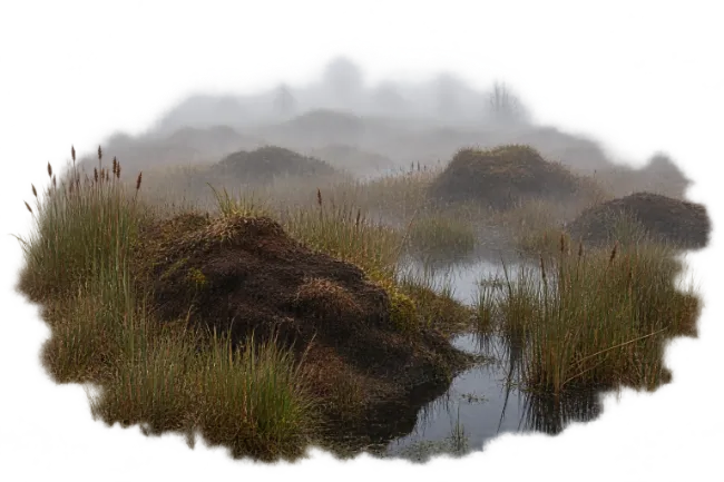 Misty Wetland Landscape with Tall Grass and Water