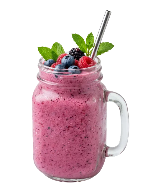 Mixed Berry Smoothie in Glass Jar with Straw