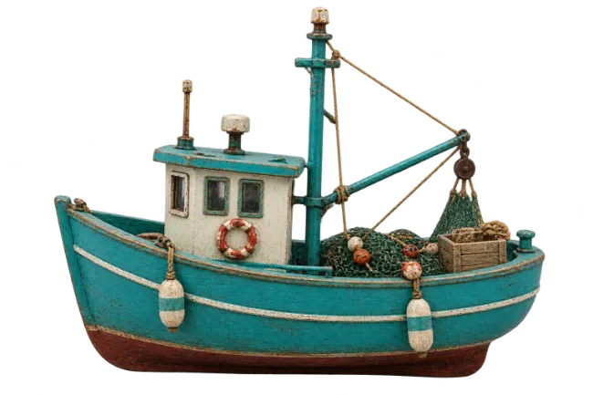 Model Fishing Boat With Teal Hull