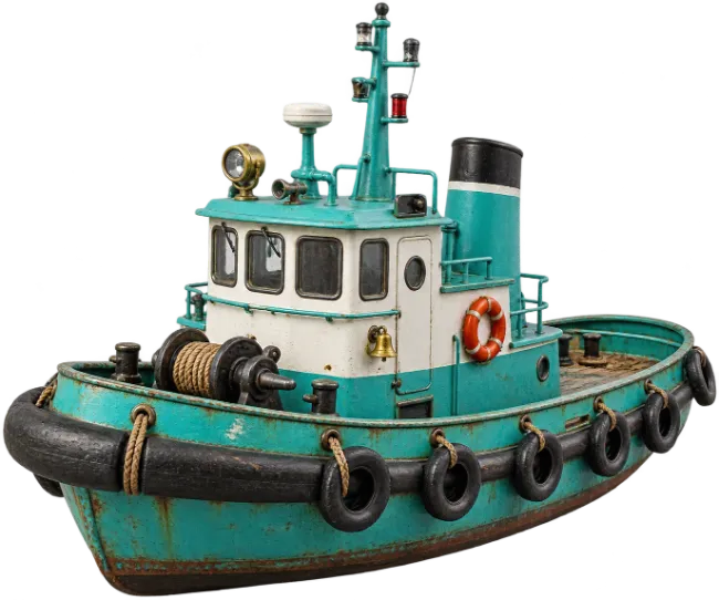 Model Tugboat with Teal and White Hull