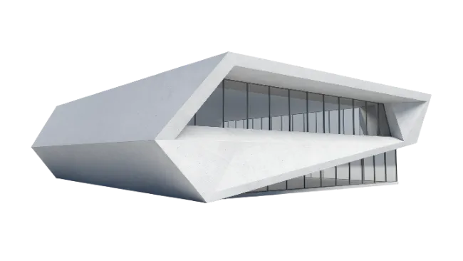 Modern architectural building with geometric concrete design