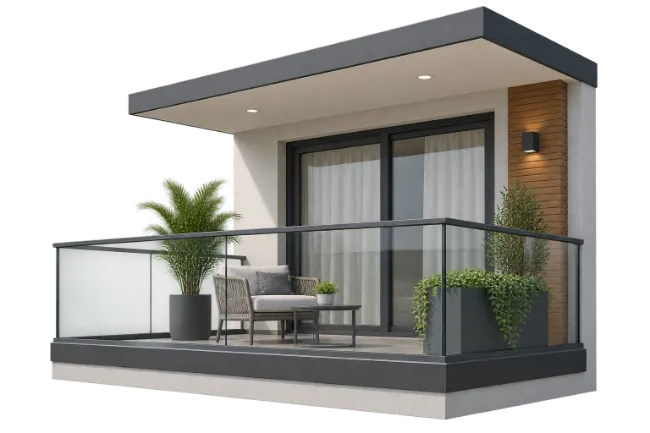 Modern Balcony Design with Glass Railing and Furniture