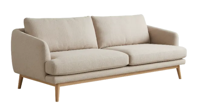 Modern Beige Fabric Sofa with Wooden Legs