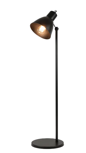 Modern Black Floor Lamp with Glowing Bulb