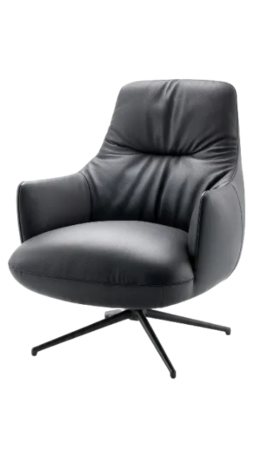 Modern Black Leather Armchair with Metal Legs
