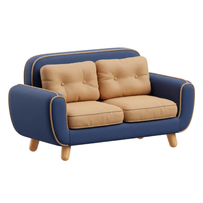 Modern Blue Loveseat Sofa with Beige Cushions
