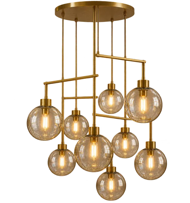 Modern Brass Chandelier with Glass Globes