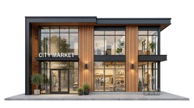 Modern City Market Retail Building Exterior