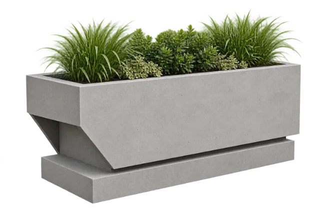 Modern Concrete Planter Box with Green Grass