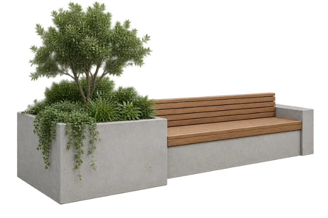 Modern Concrete Planter with Wooden Bench