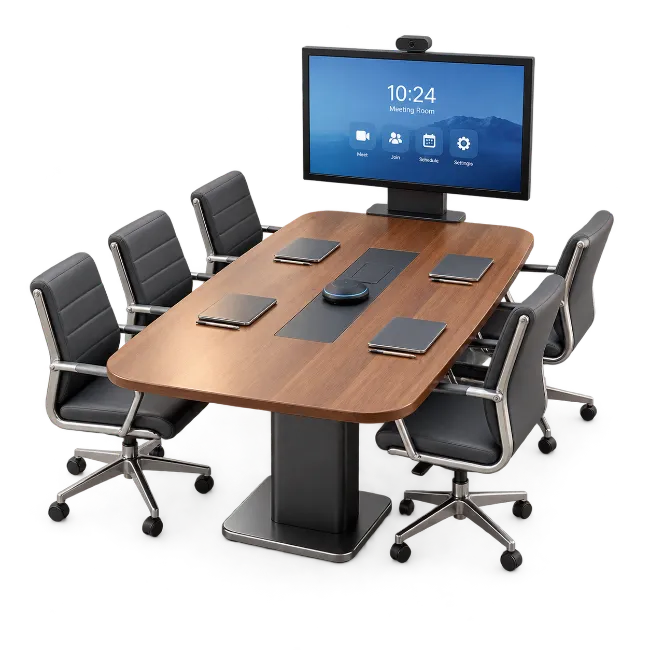 Modern Conference Room Table with Chairs and Video Screen