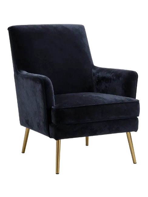 Modern Dark Blue Velvet Armchair with Gold Legs
