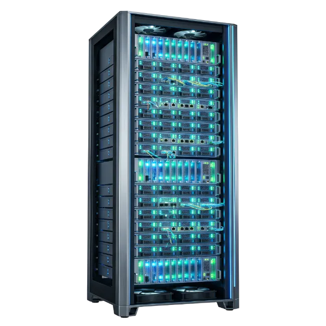 Modern Enterprise Server Rack with Glowing Blue Lights