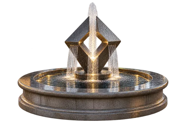 Modern Geometric Water Fountain Sculpture