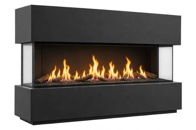 Modern Glass Fireplace with Flames