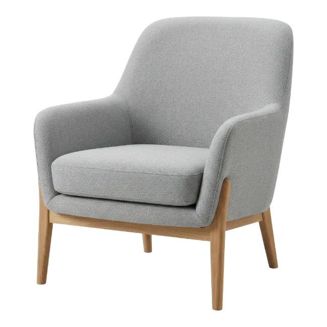 Modern Gray Armchair with Wooden Legs