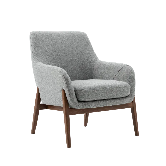 Modern Gray Armchair with Wooden Legs