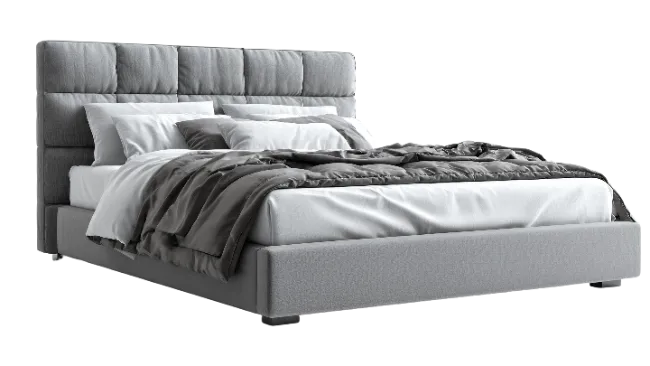 Modern Gray Upholstered Bed with White Linens