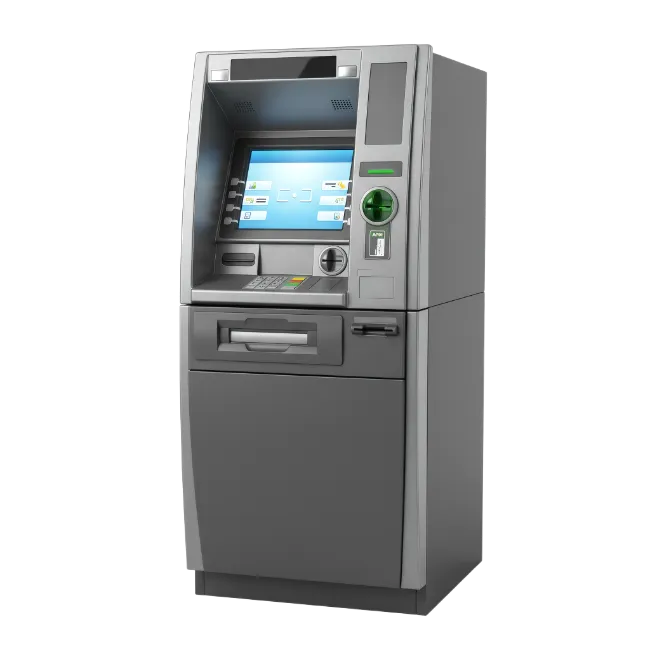 Modern Grey ATM Machine Isolated on Dark Background
