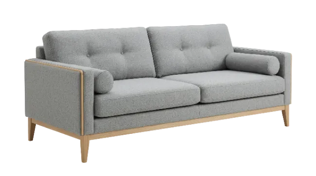 Modern Grey Fabric Sofa with Wooden Base